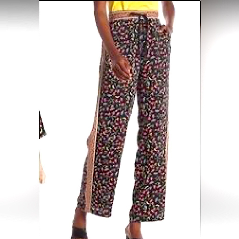 Laundry Shelli Segal Womens Pants L boho Floral Flowy Pull On Wide Leg pockets